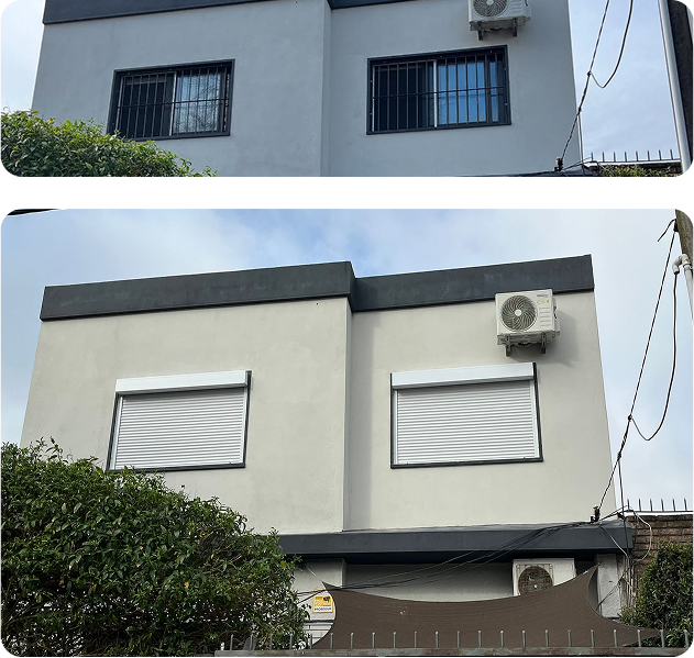 Instaladores de cortinas de enrollar en Uruguay trabajando en obra